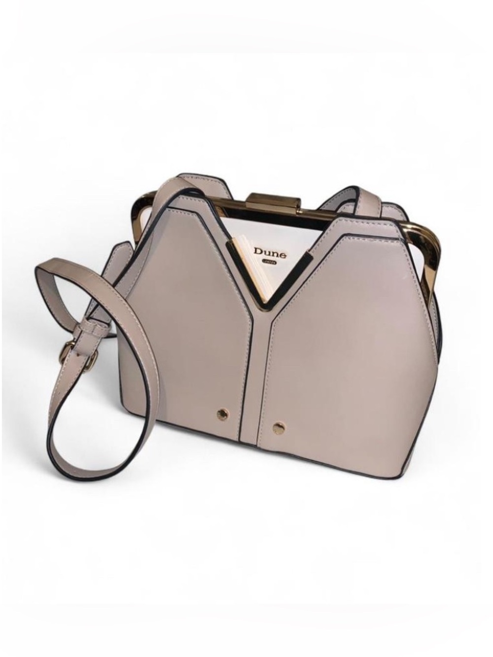 Dune London Beige Dawnie Structured Crossbody Bag with Gold Trim